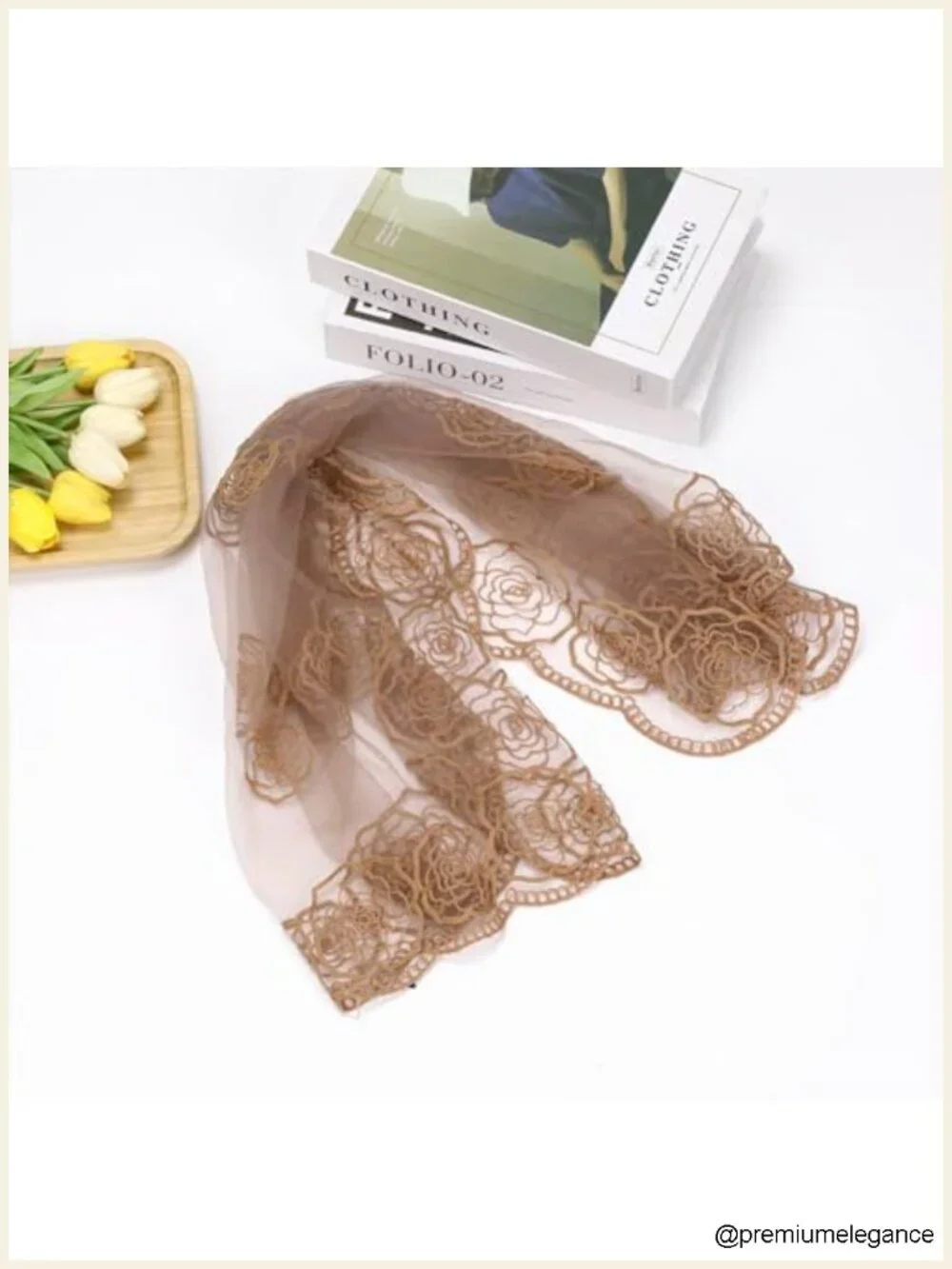 Large Sheer Flower Embroidery Head Scarf Lightweight Polyester